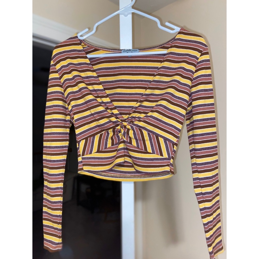 70s Hippie Long Sleeve Striped Crop Top